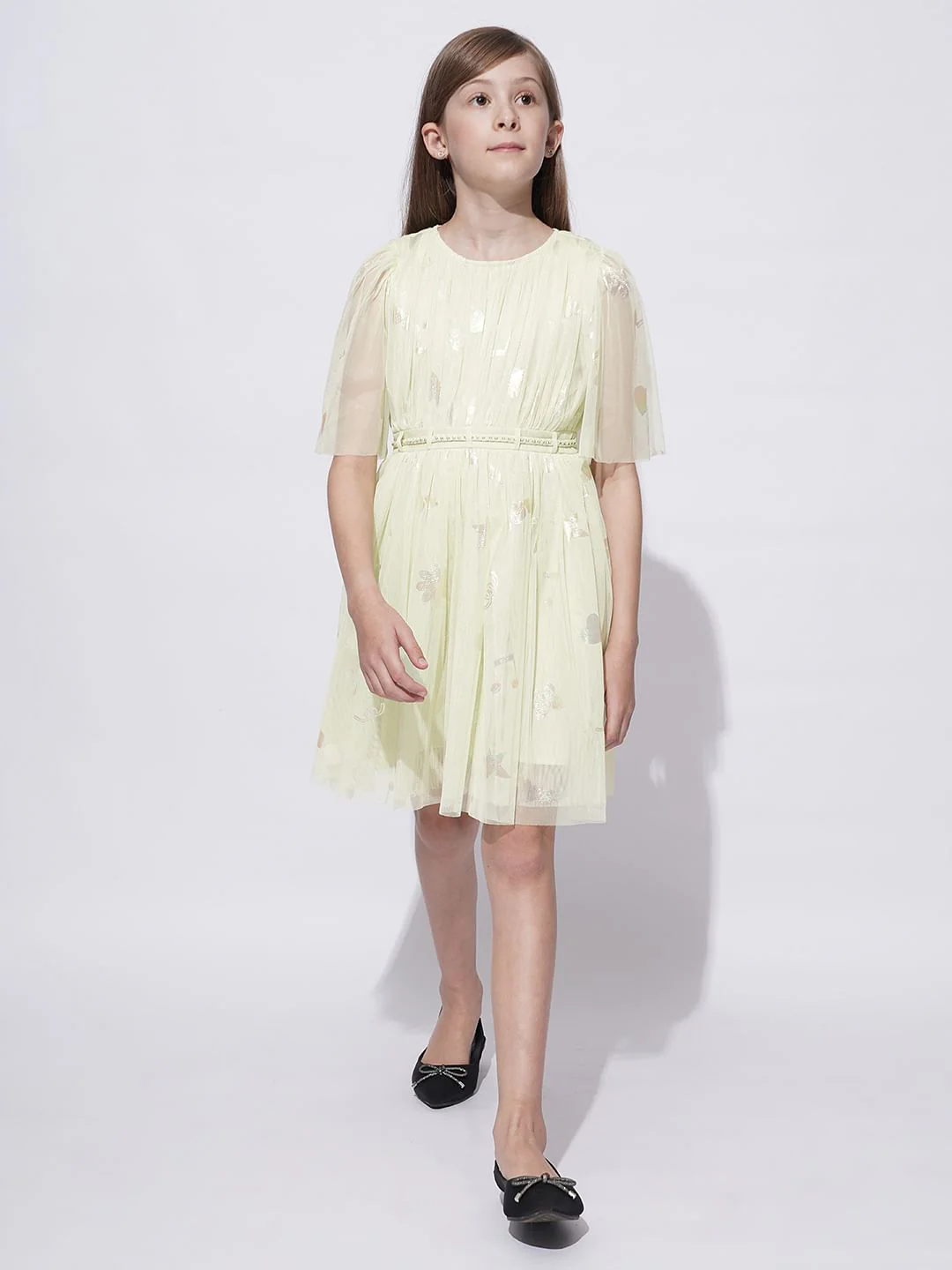 Girls Lime Green Mesh Fit & Flare Dress - Image 5