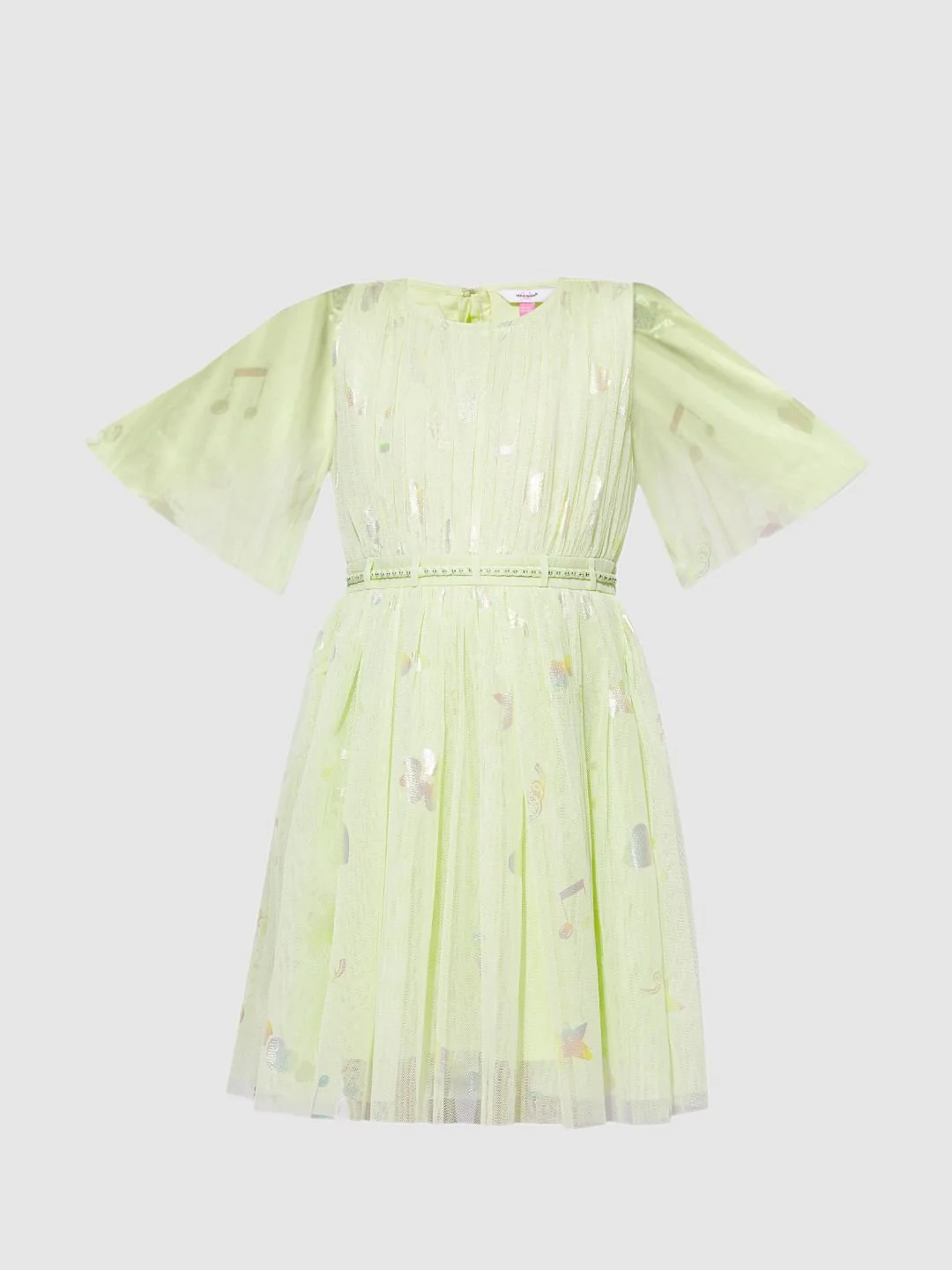 Girls Lime Green Mesh Fit & Flare Dress - Image 6