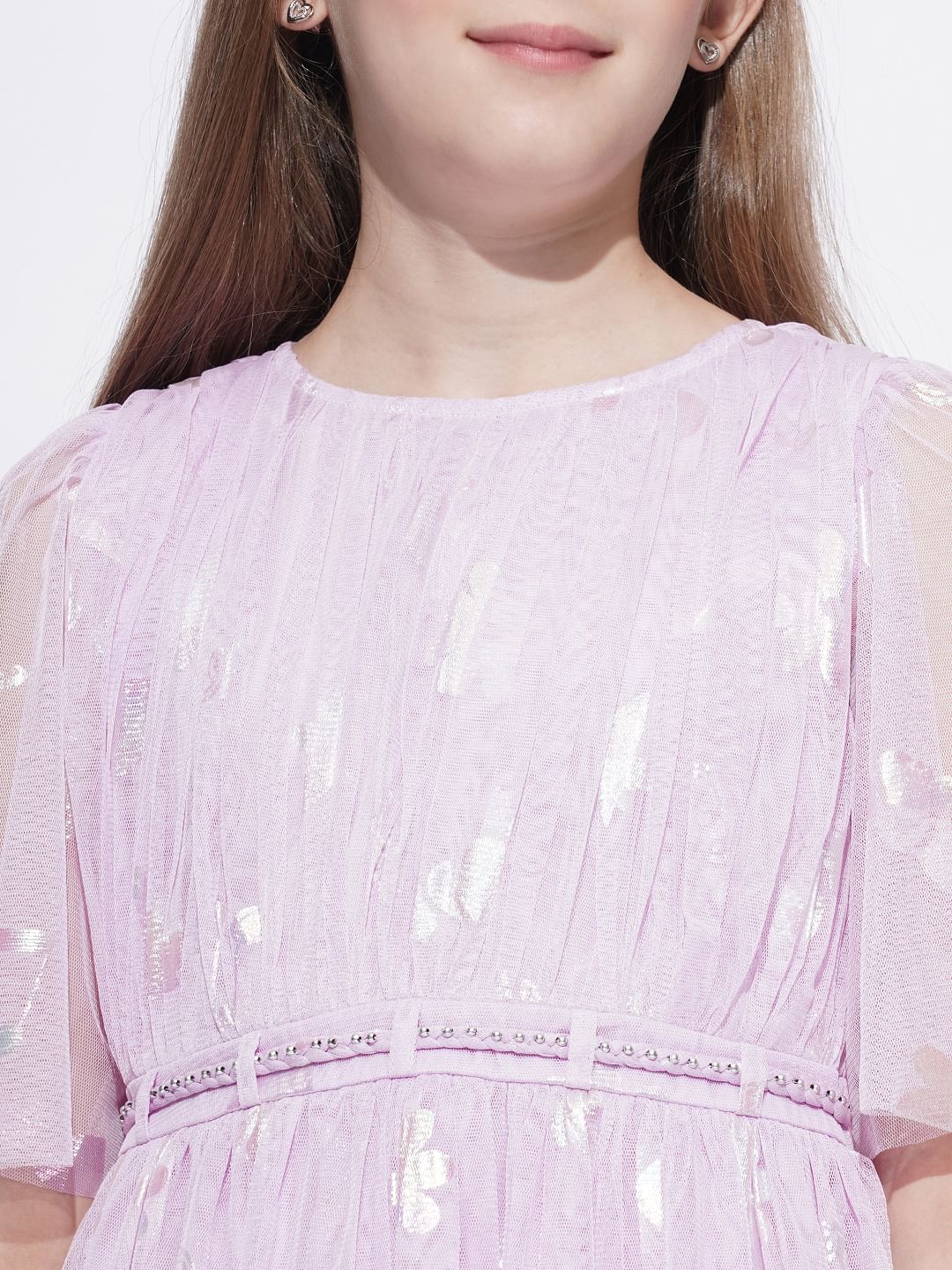 Girls Lilac Mesh Fit & Flare Dress - Image 4