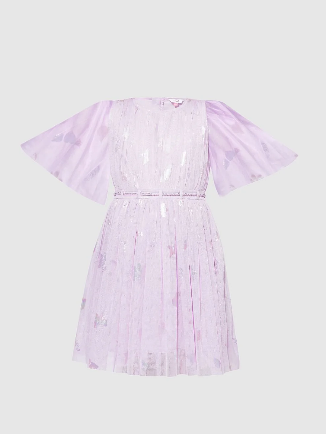 Girls Lilac Mesh Fit & Flare Dress - Image 6