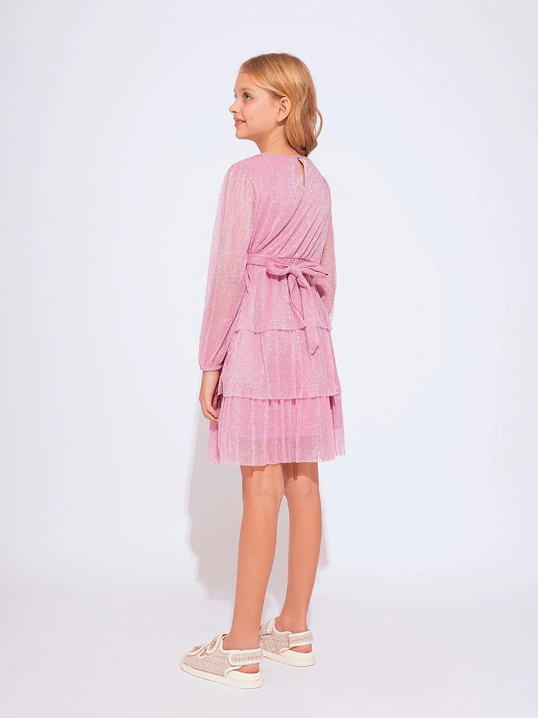 Girls Pink Shimmer Fit & Flare Dress - Image 3