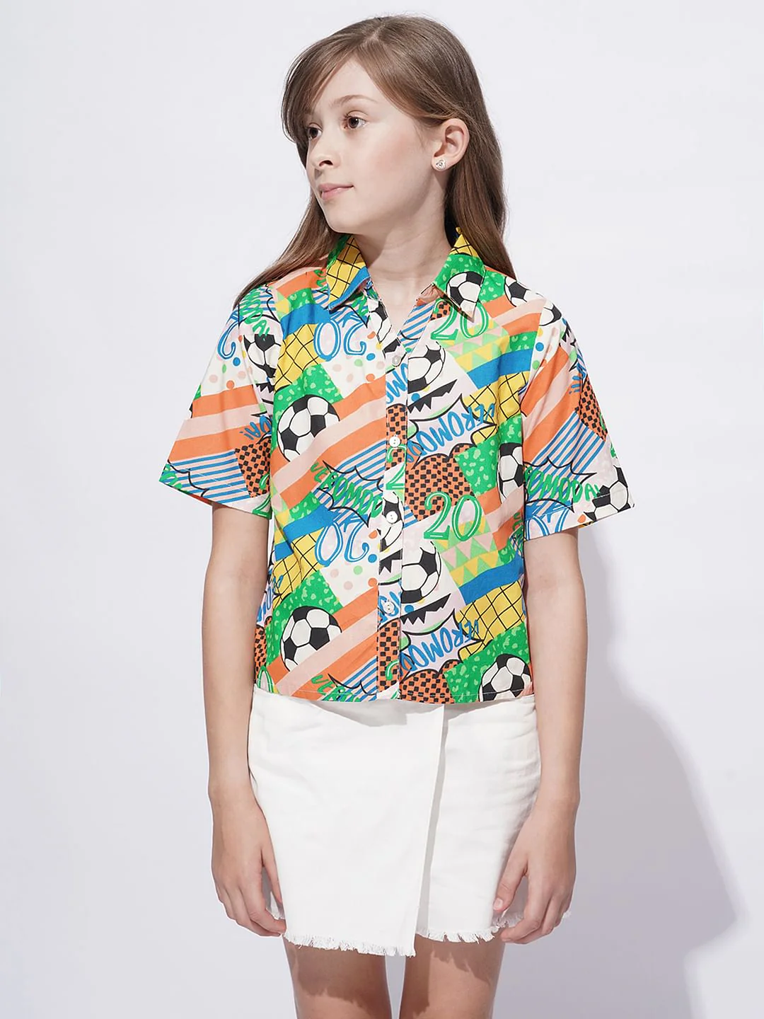 Girls Multi-Colour Printed Cotton Shirt - Image 2