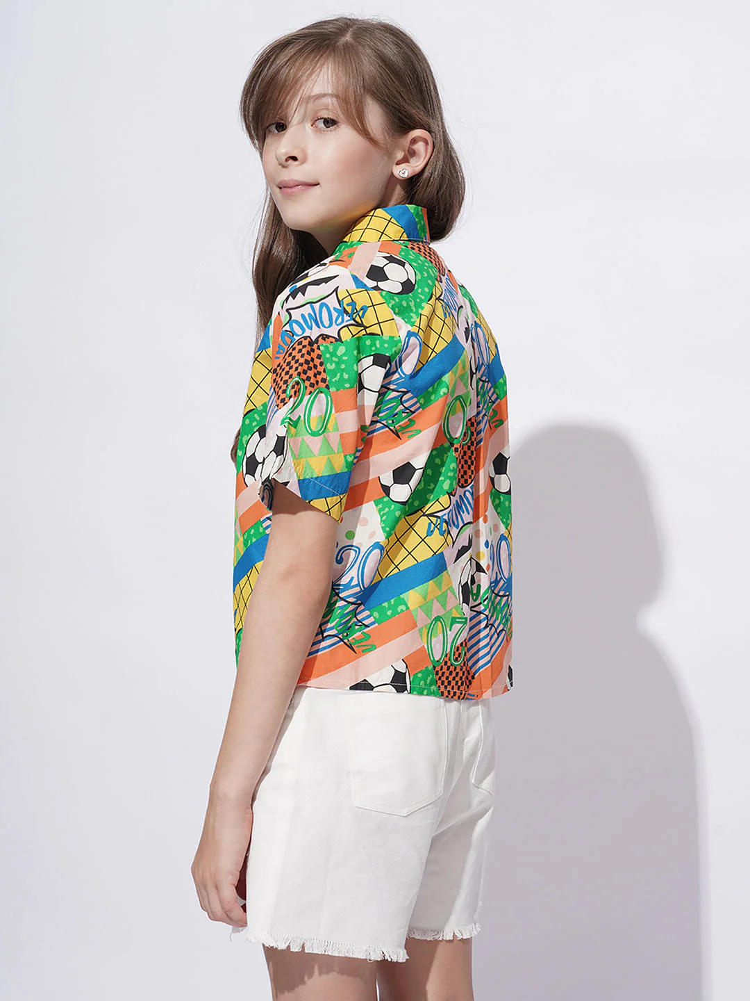 Girls Multi-Colour Printed Cotton Shirt - Image 3
