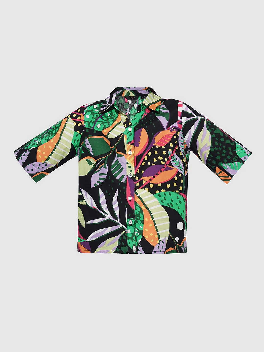 Girls Black Tropical Print Co-Ord Set Shirt - Image 6