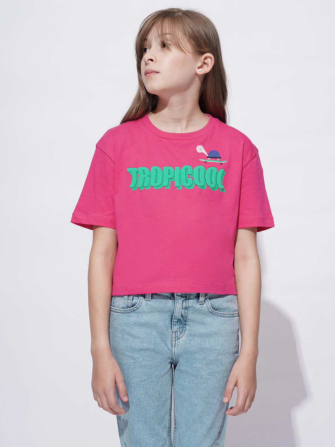 Girls Pink Tropical Print T-Shirt - Image 2
