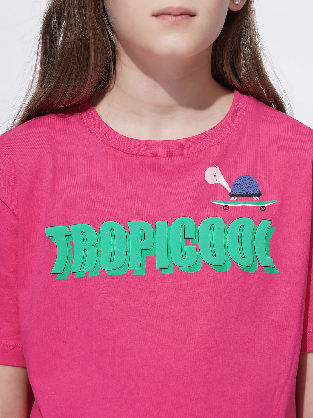 Girls Pink Tropical Print T-Shirt - Image 4