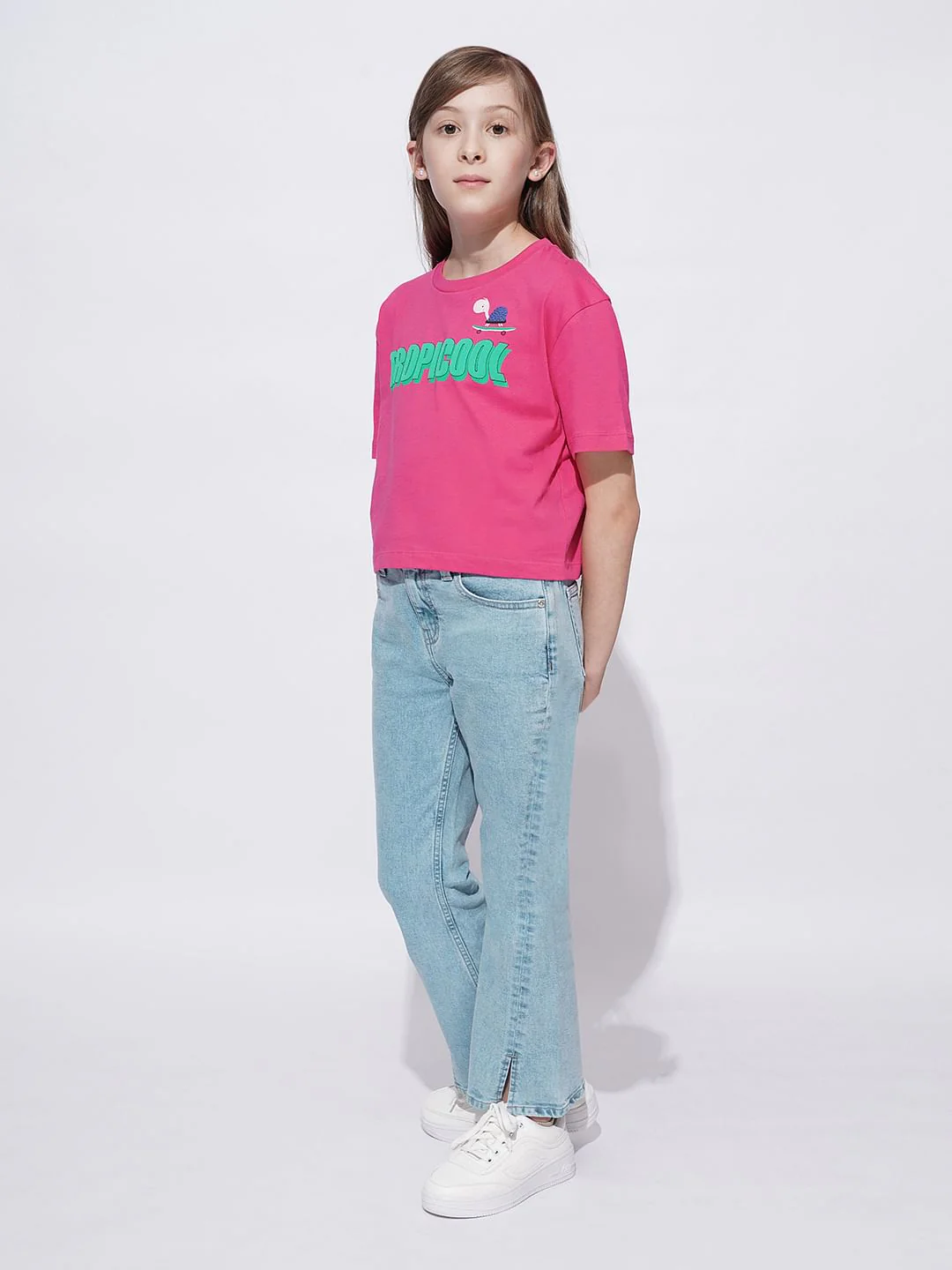 Girls Pink Tropical Print T-Shirt - Image 5