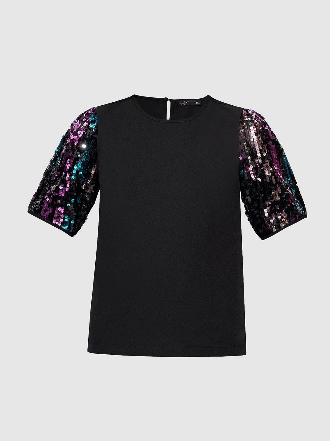 Girls Black Sequin Sleeves Detail Top - Image 6