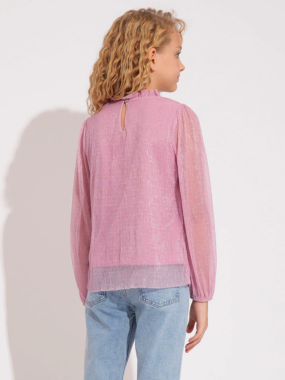 Girls Pink Plisse Shimmer Top - Image 3