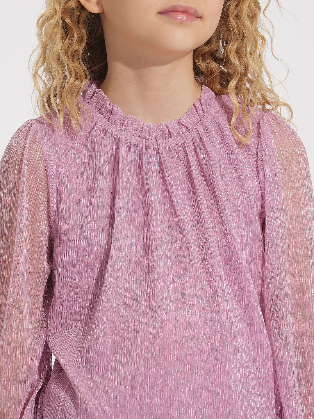 Girls Pink Plisse Shimmer Top - Image 4