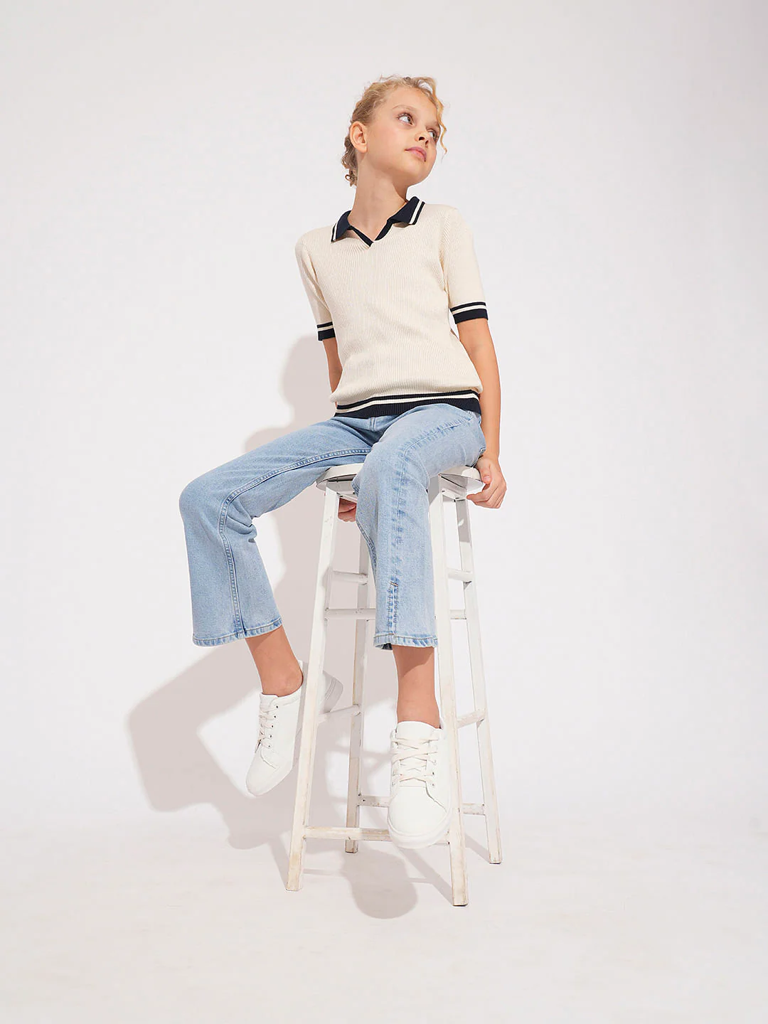 Girls White Ribbed Polo - Image 5