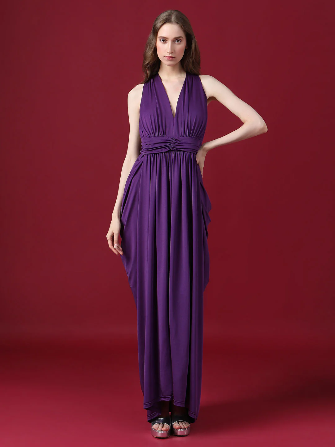 Marquee Purple Cowl Back Maxi Dress - Image 2