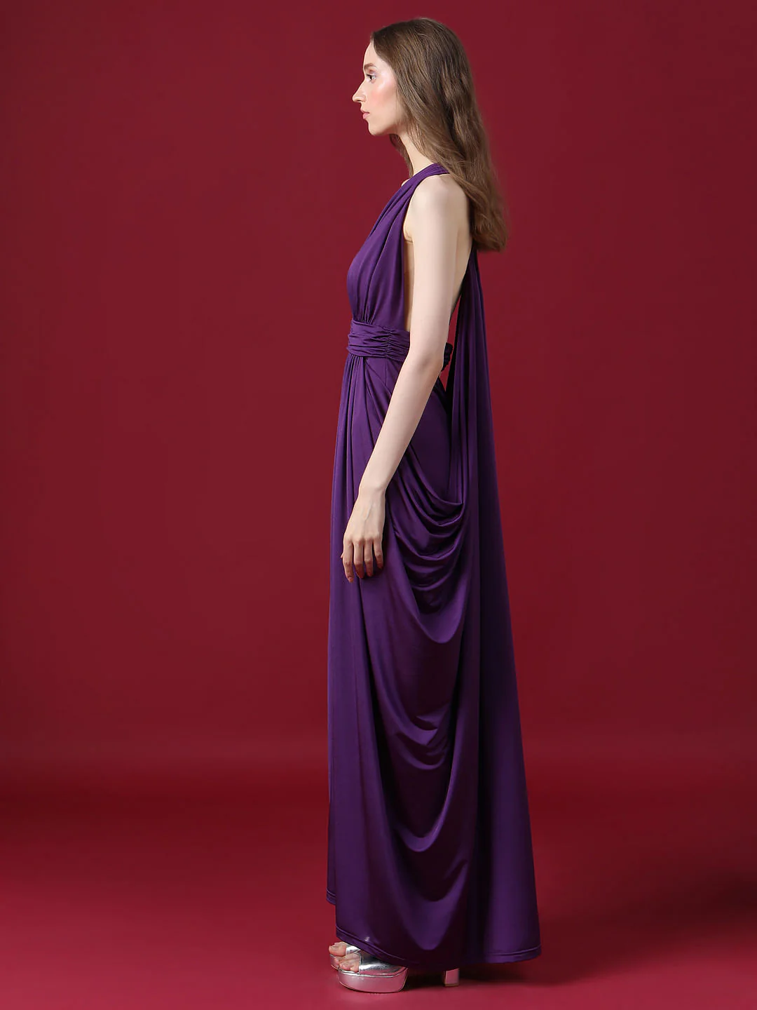 Marquee Purple Cowl Back Maxi Dress - Image 3
