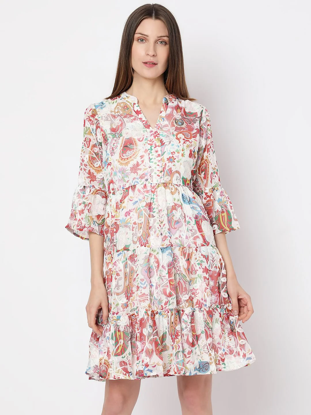 White Printed Tunic Dress - Image 2