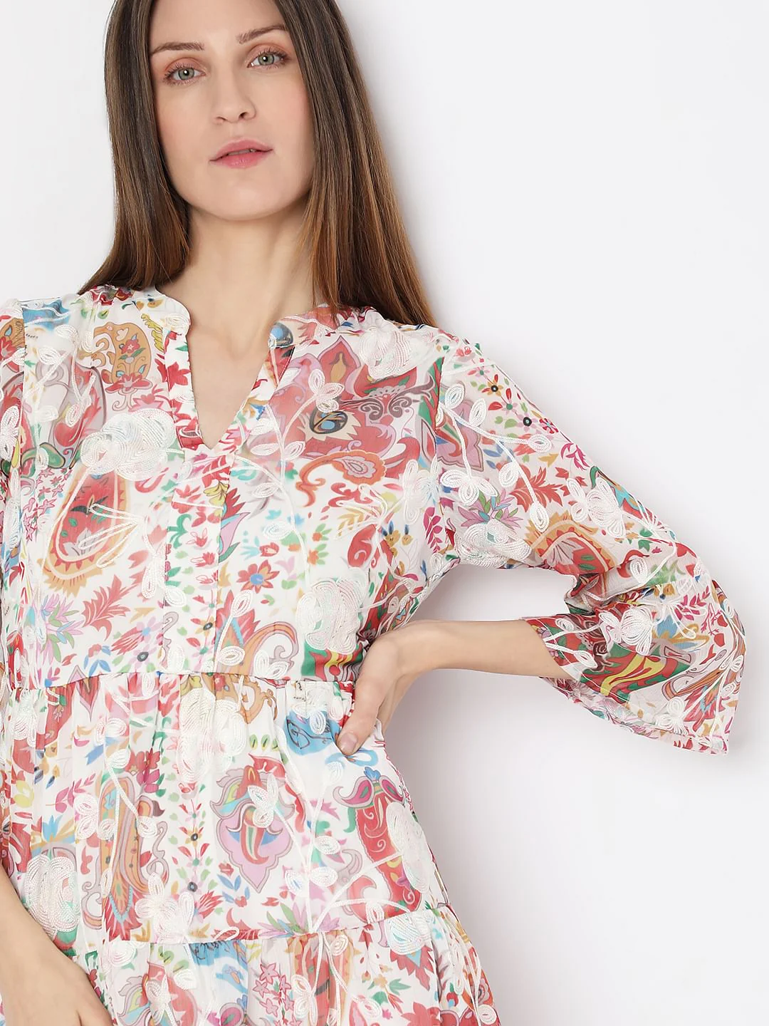 White Printed Tunic Dress - Image 6