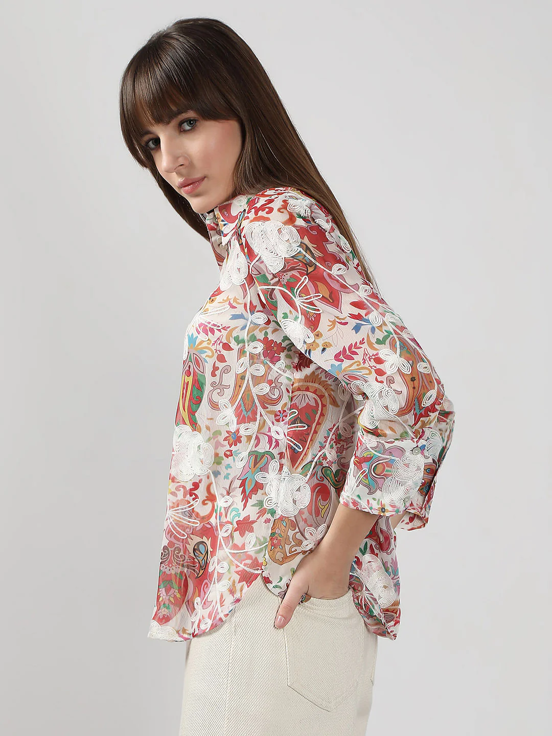 Pink Floral Embroidered Shirt - Image 3