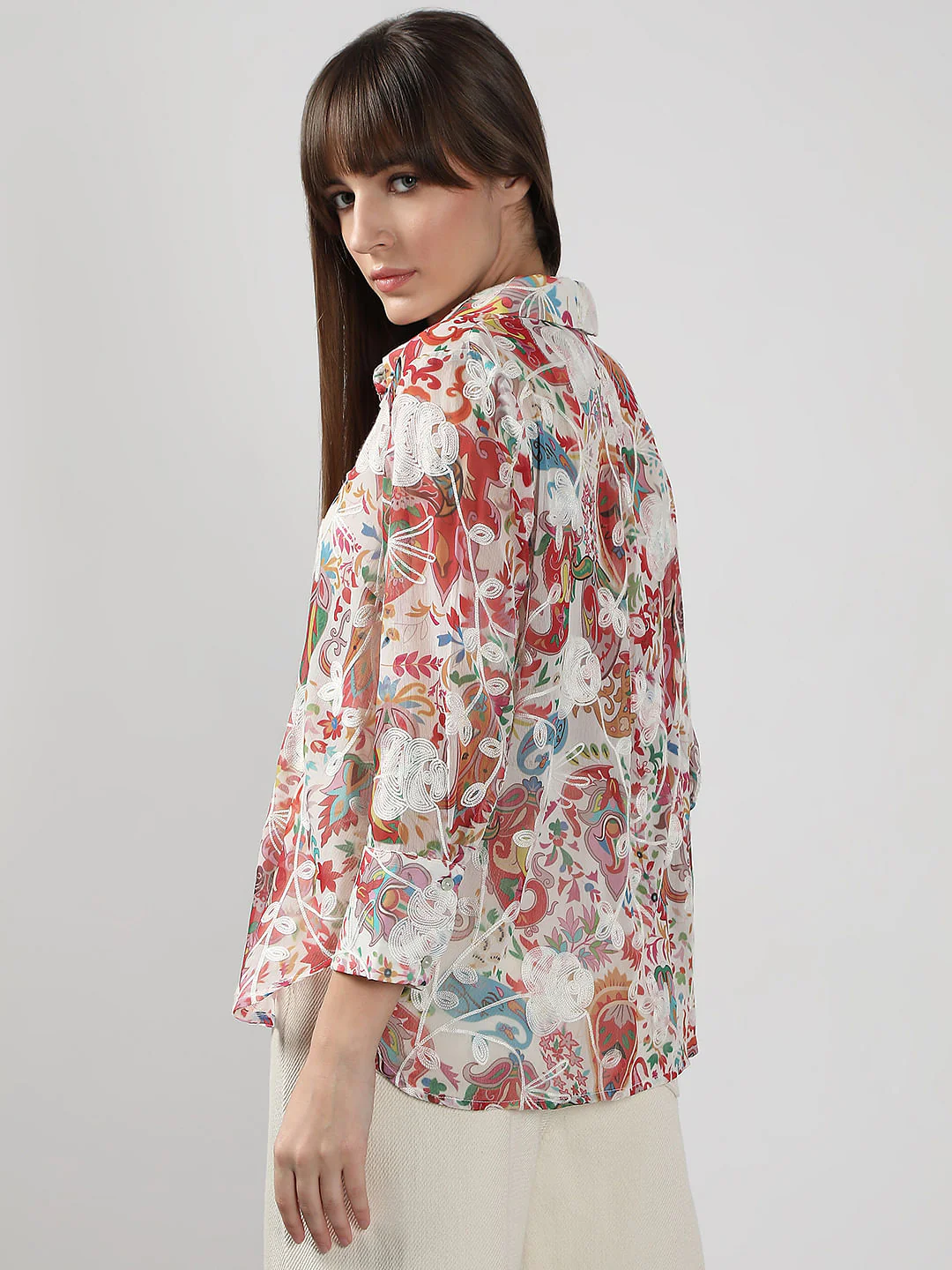 Pink Floral Embroidered Shirt - Image 4