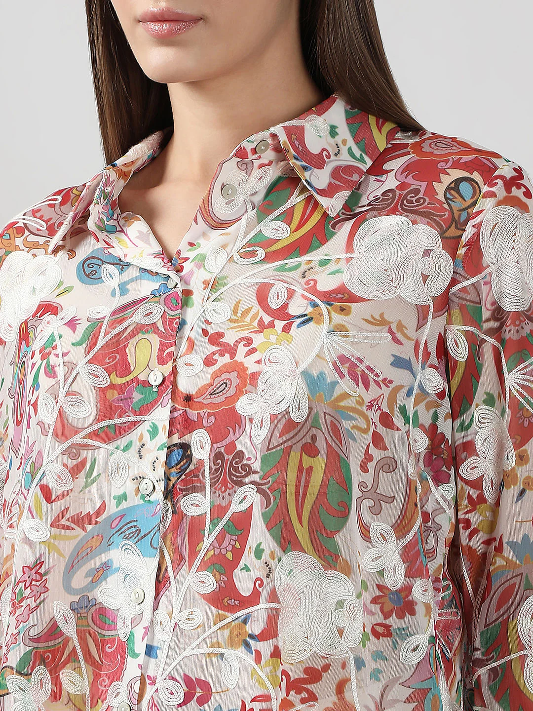 Pink Floral Embroidered Shirt - Image 8