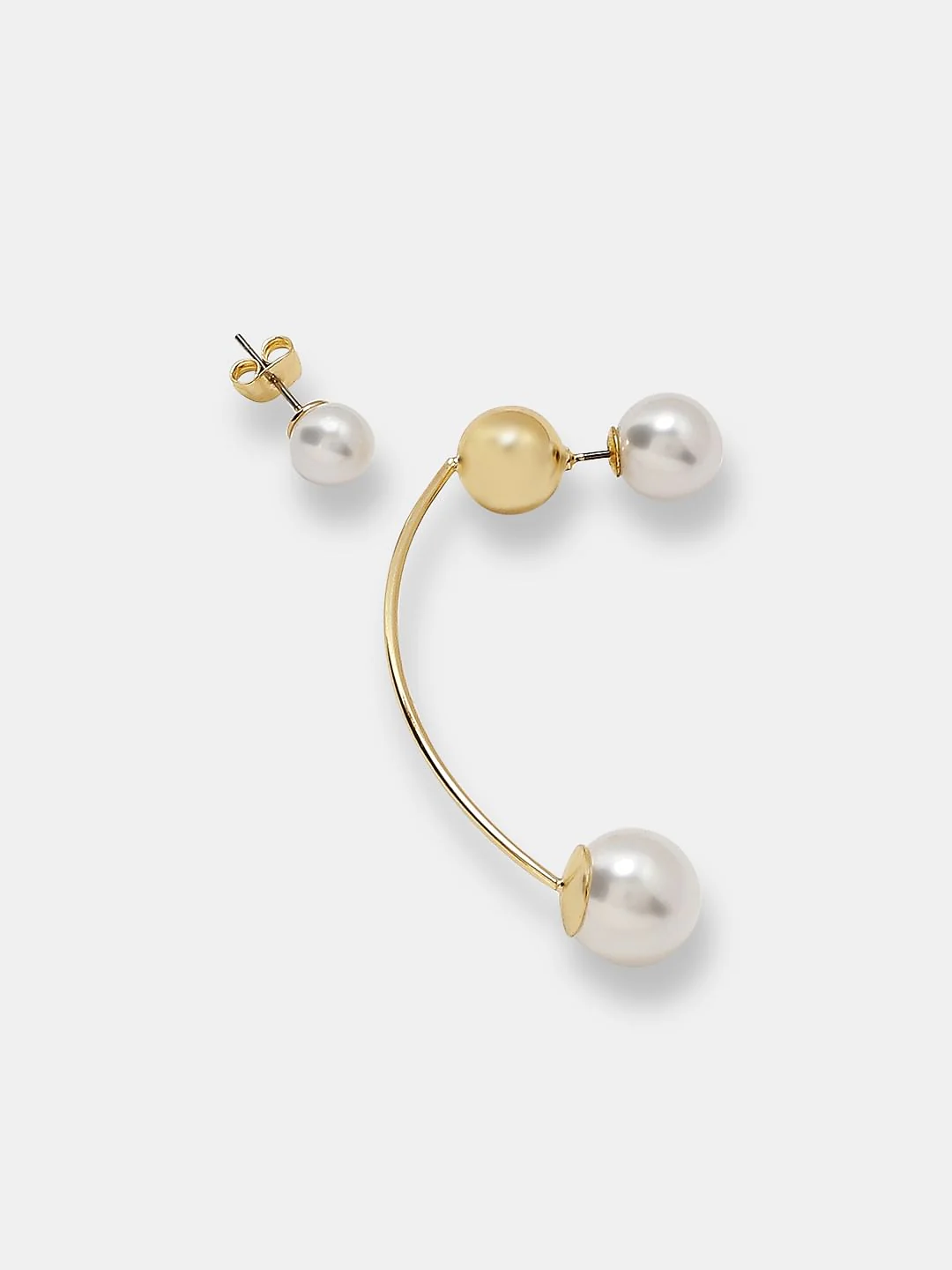 Gold Pearl Curved Earring - Image 3