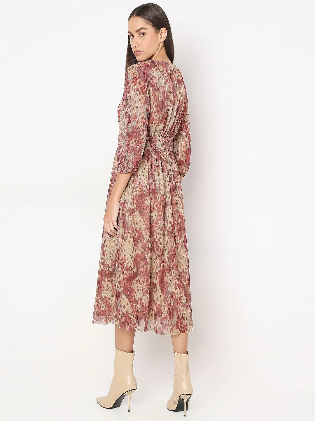 Beige Printed Midi Dress - Image 4