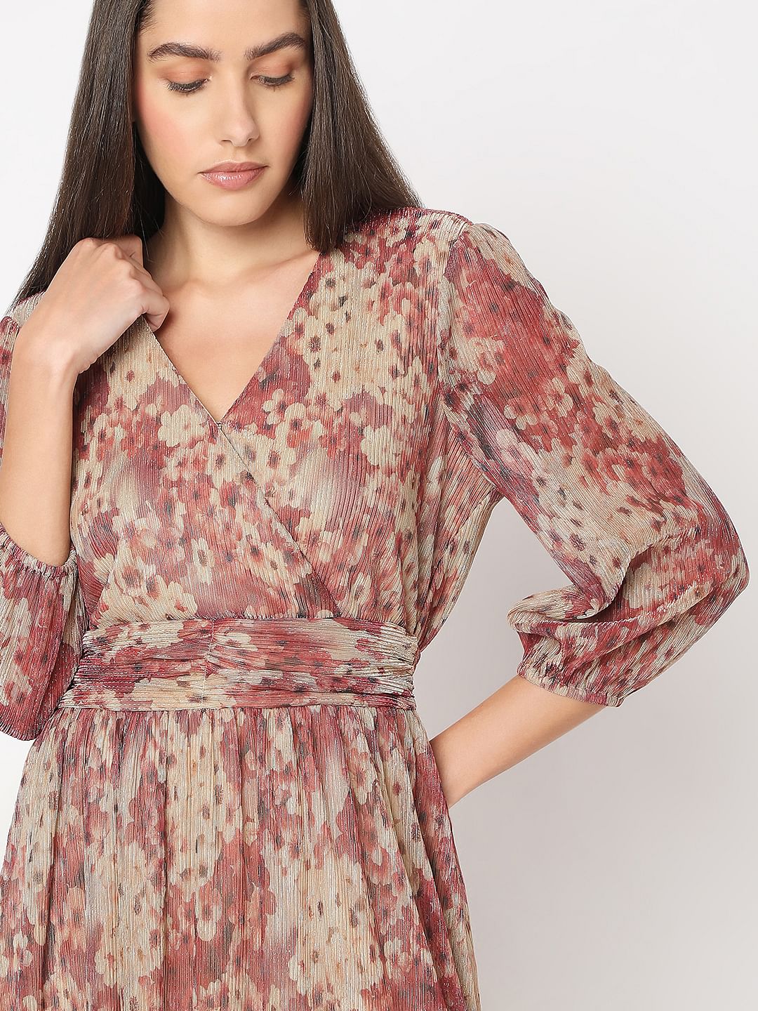 Beige Printed Midi Dress - Image 5