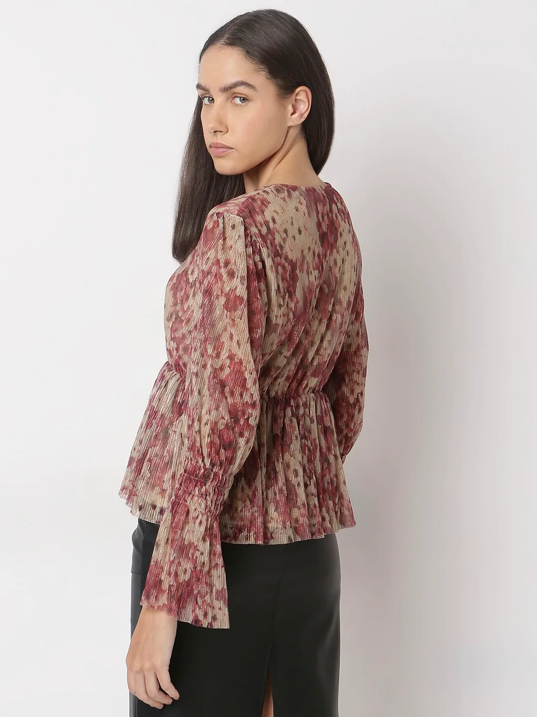 Beige V-Neckprinted Top - Image 4