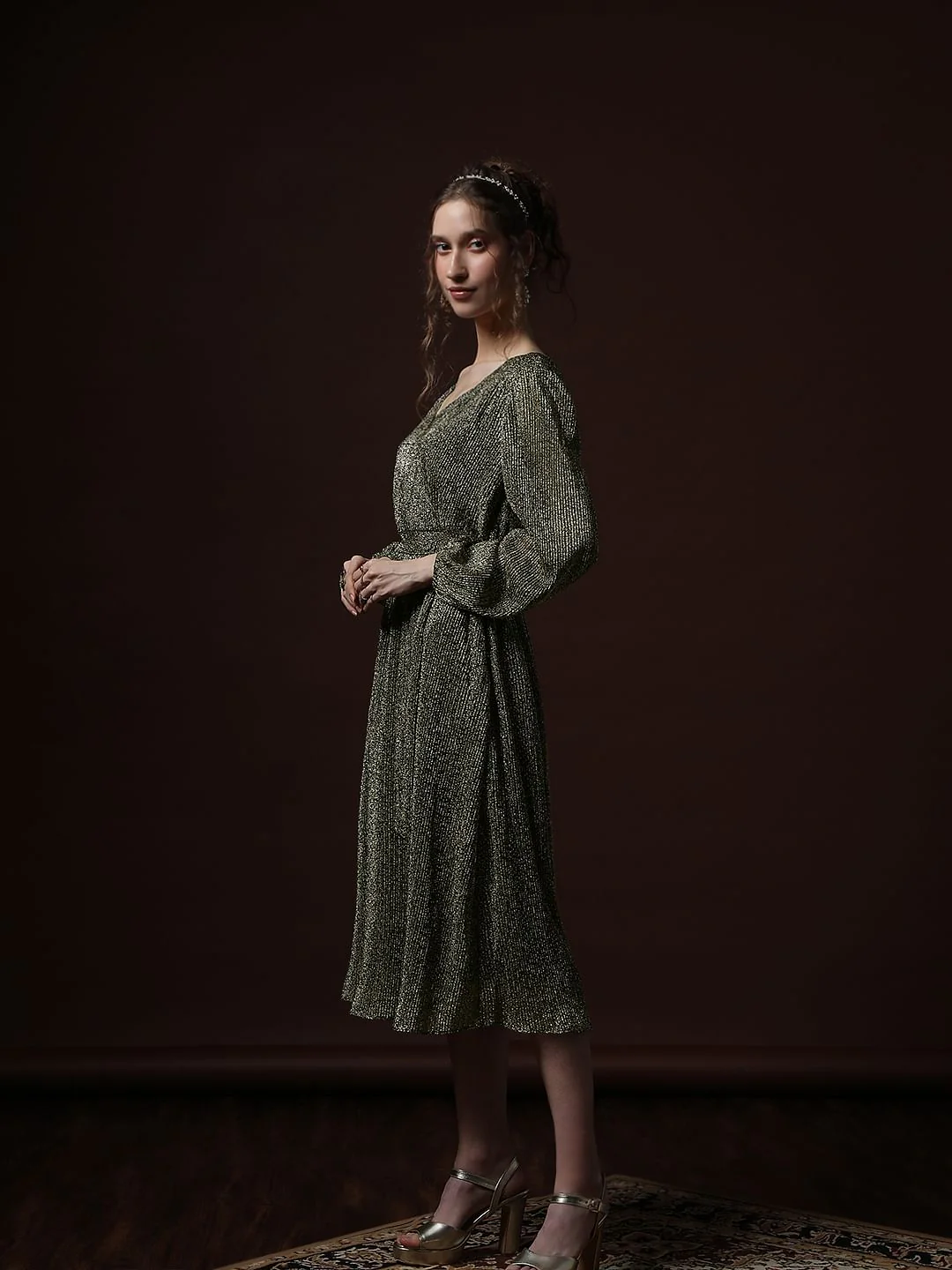 Black Shimmer Wrap Dress