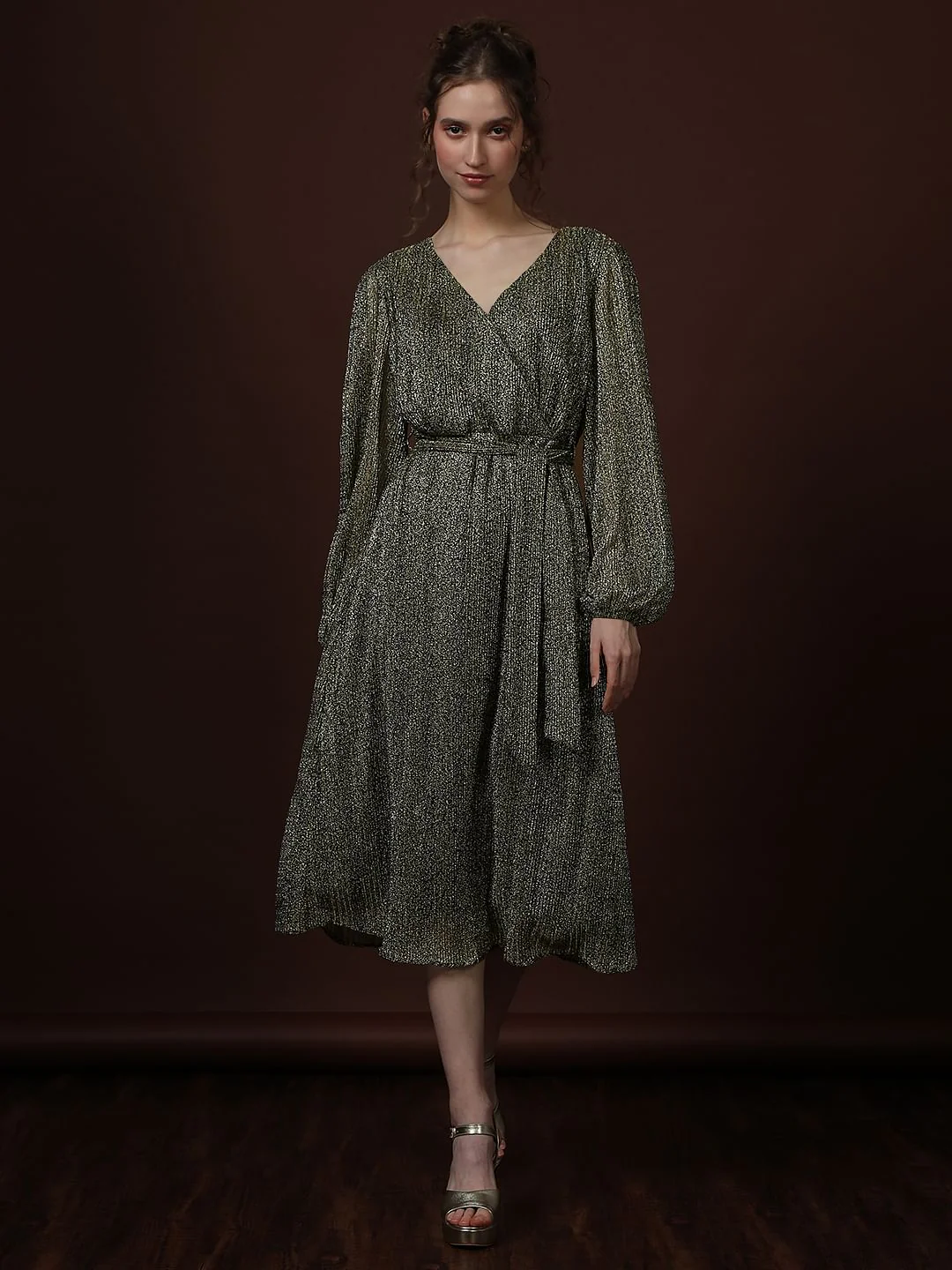 Black Shimmer Wrap Dress - Image 2