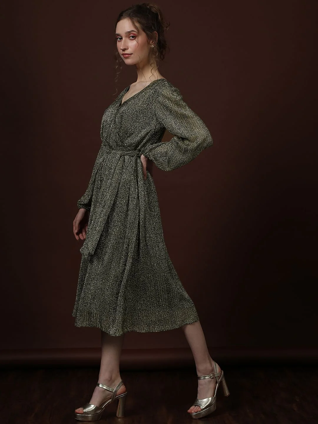Black Shimmer Wrap Dress - Image 3