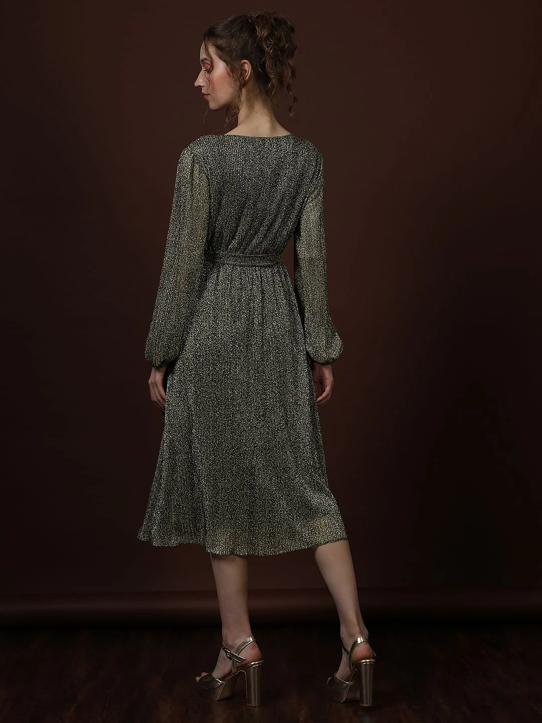 Black Shimmer Wrap Dress - Image 4
