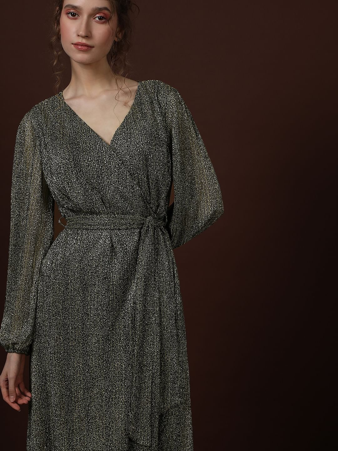 Black Shimmer Wrap Dress - Image 5
