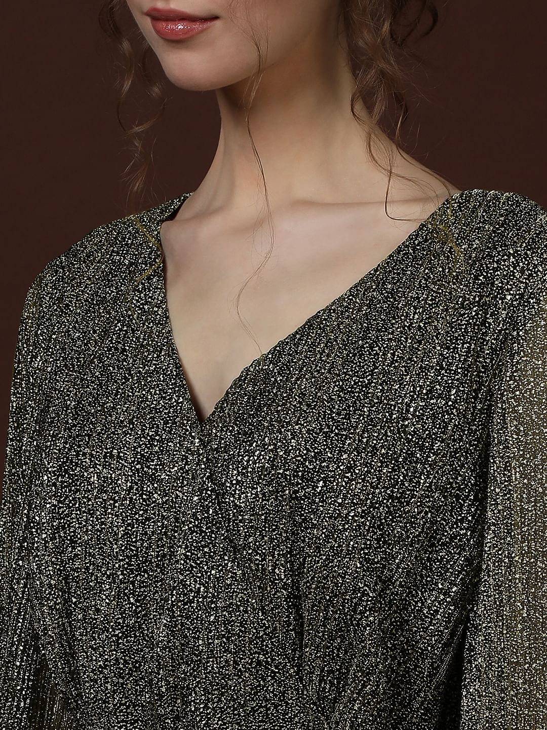 Black Shimmer Wrap Dress - Image 6