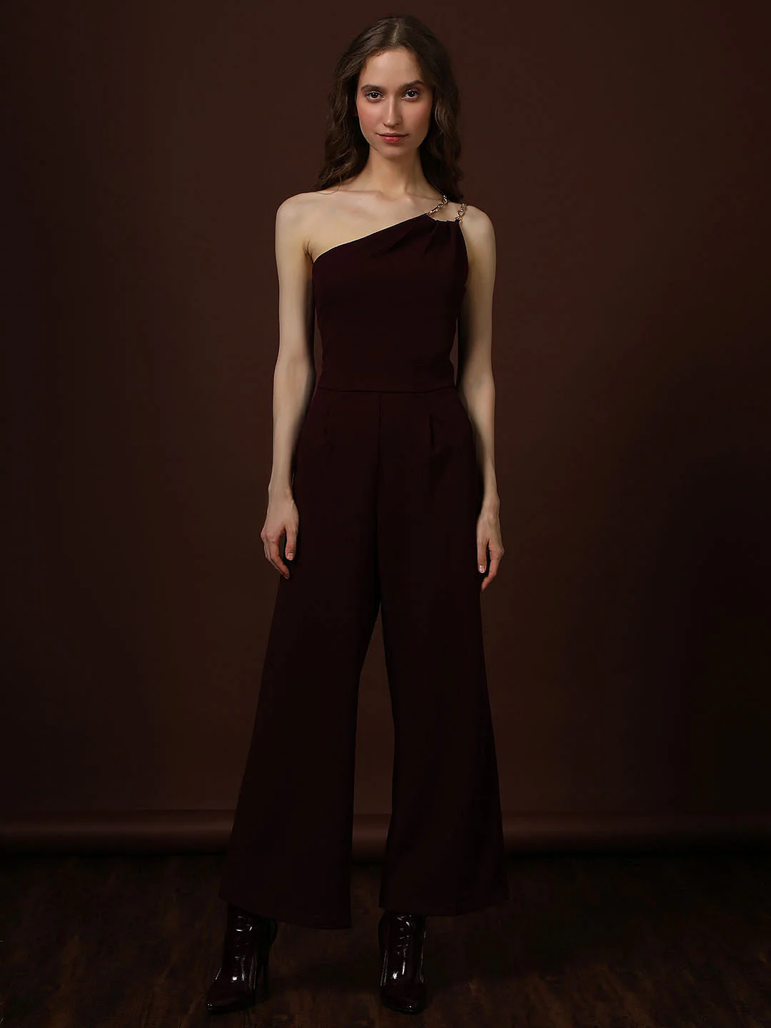 Maroon One Shoulder Jumpsuit - Image 2