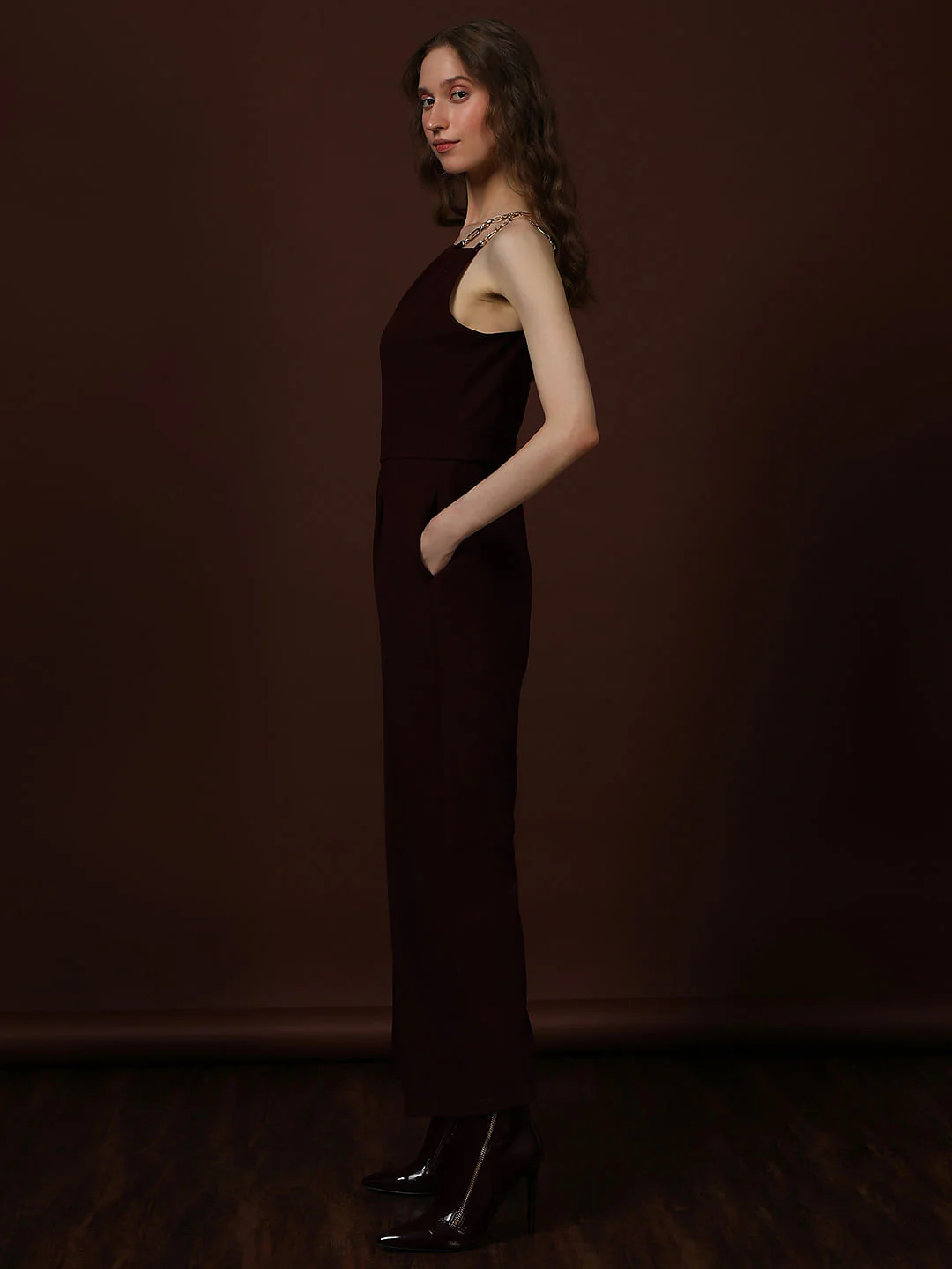 Maroon One Shoulder Jumpsuit - Image 3