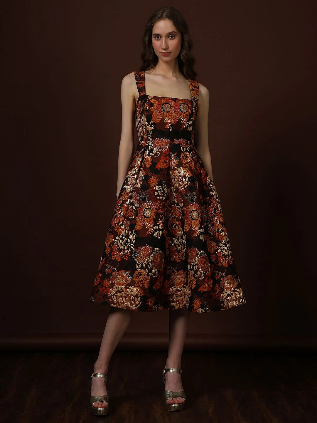 Black Floral Jaquard Dress - Image 2