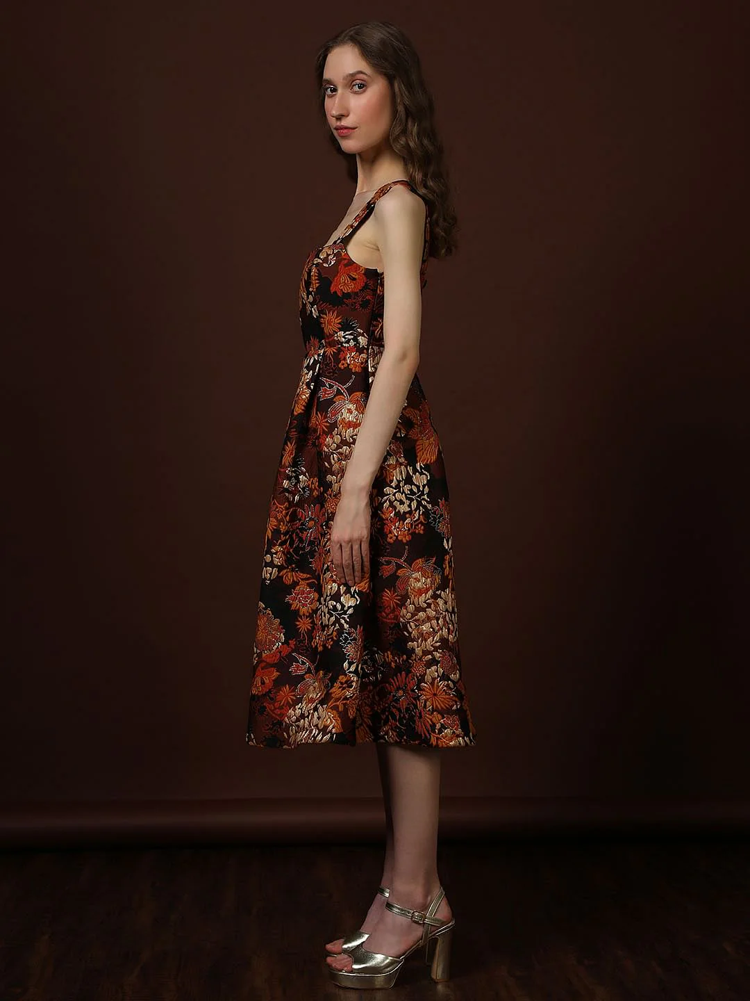 Black Floral Jaquard Dress - Image 3