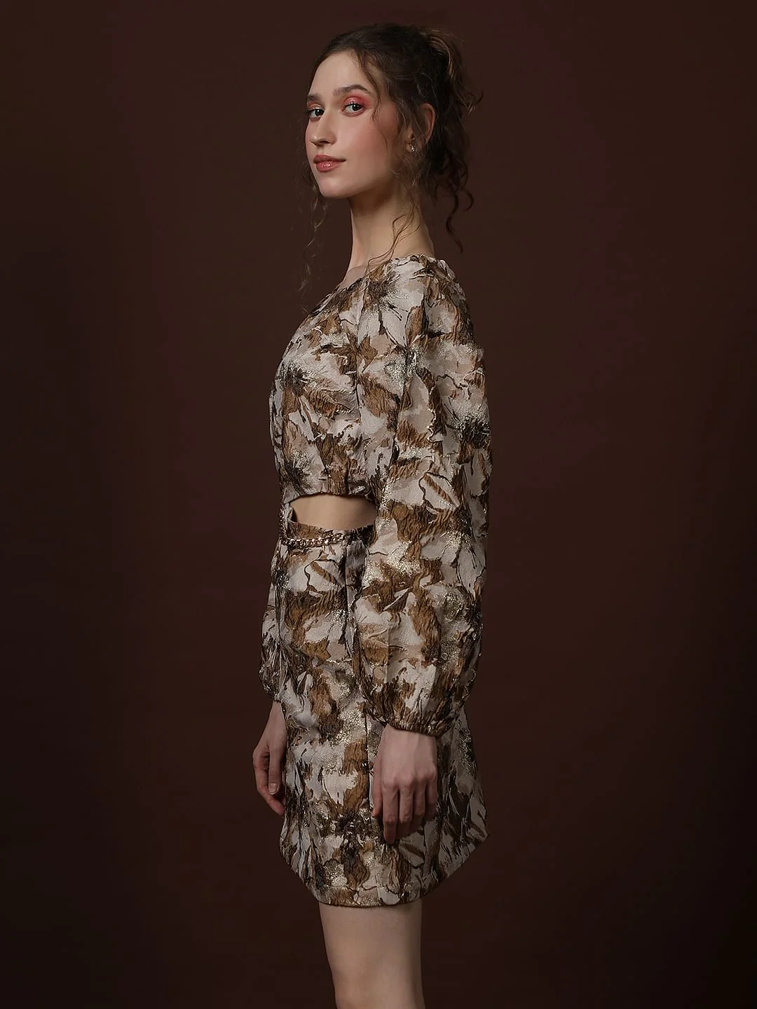Gold Floral Jaquard Dress - Image 3