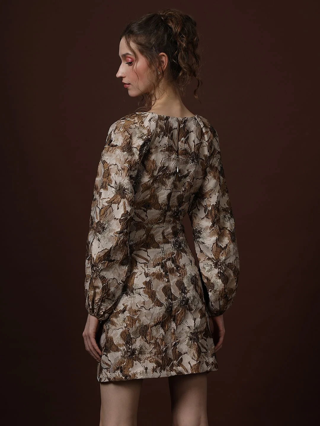 Gold Floral Jaquard Dress - Image 4