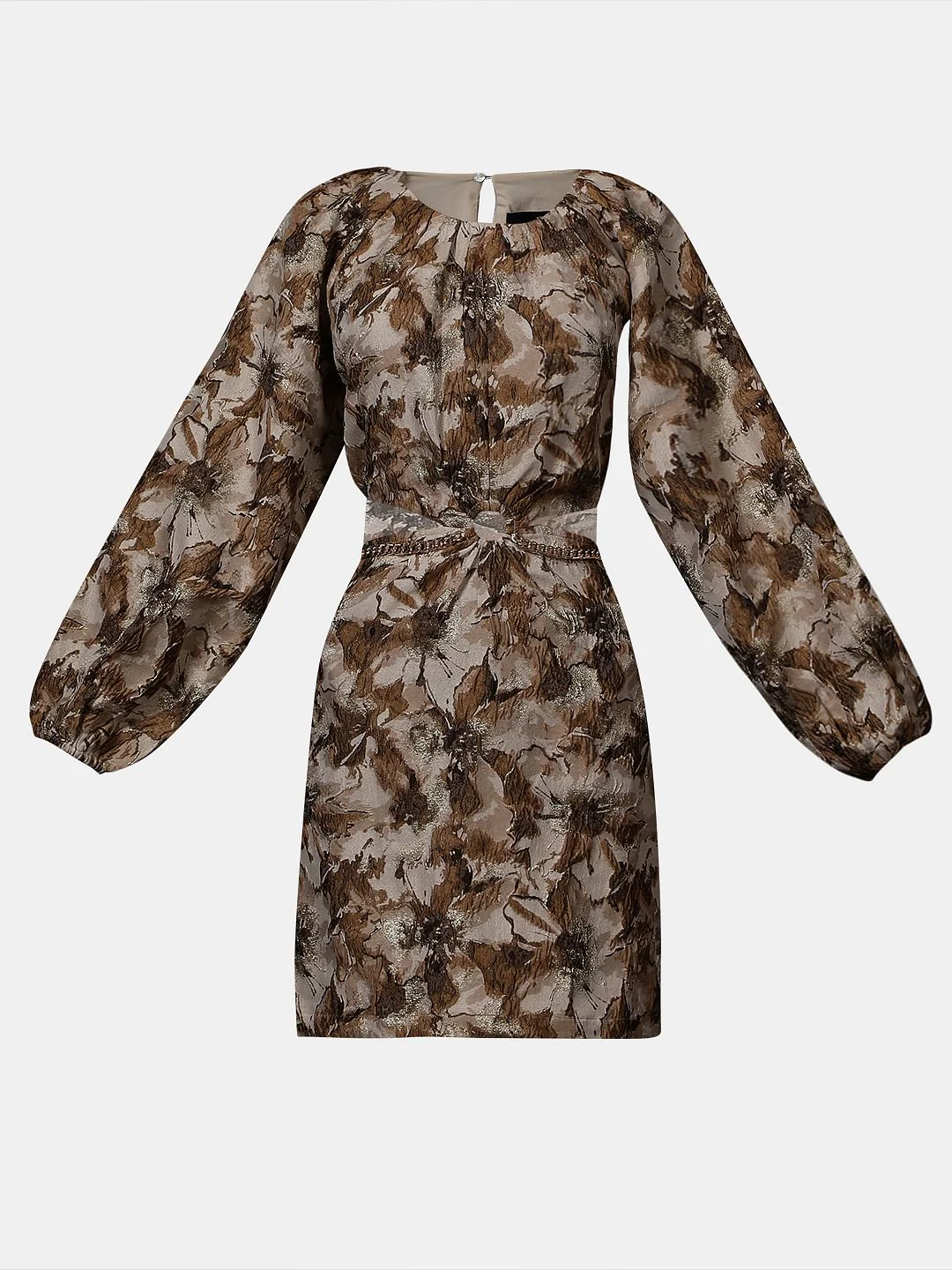Gold Floral Jaquard Dress - Image 7