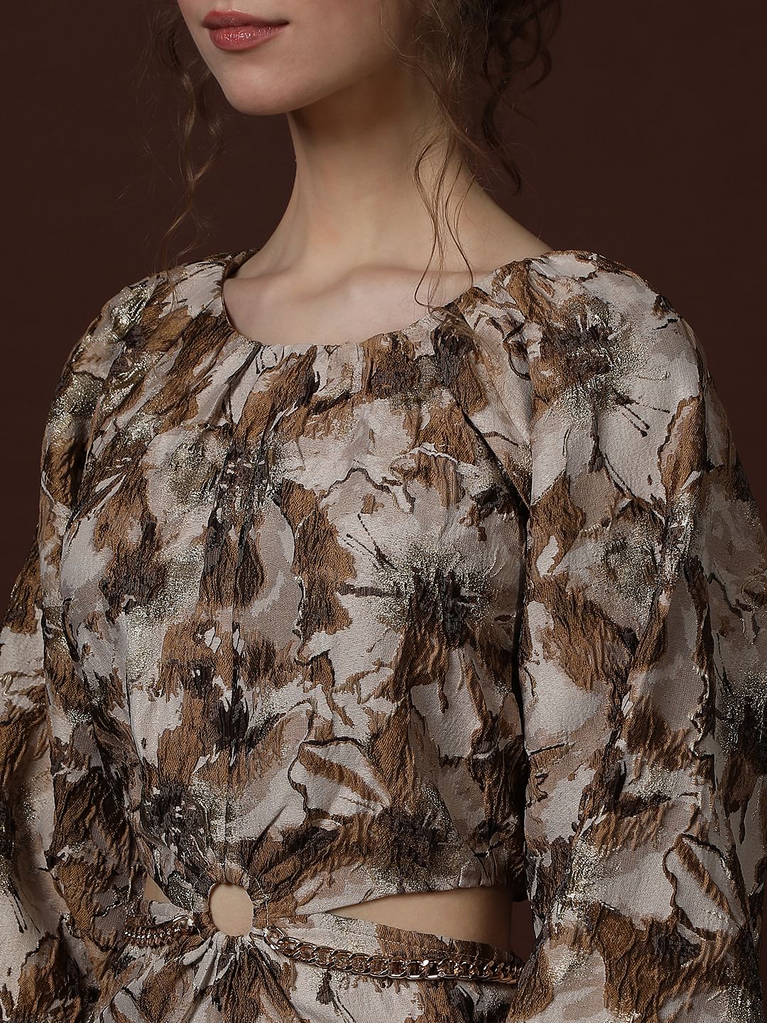 Gold Floral Jaquard Dress - Image 8