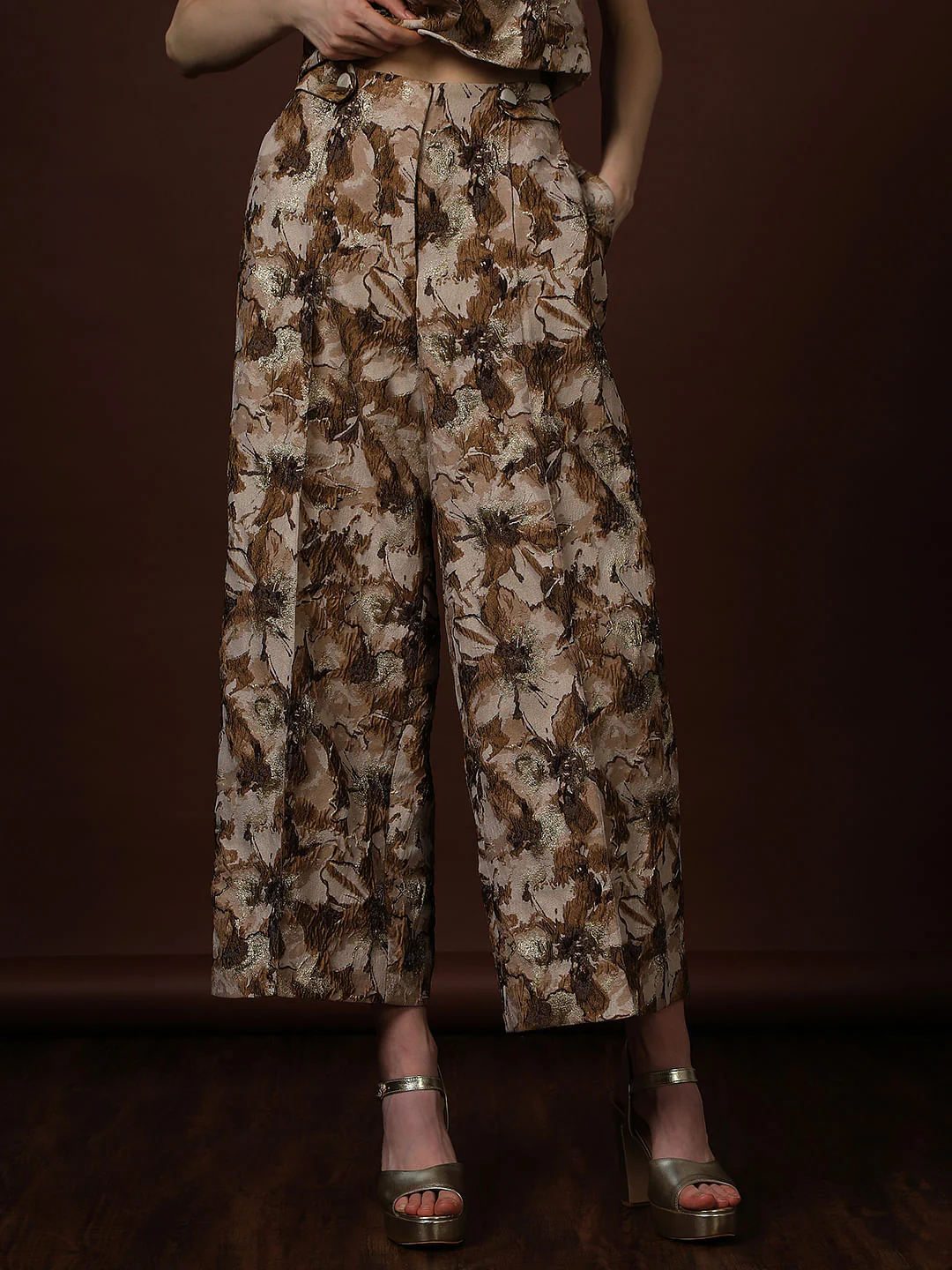 Gold Floral Jaquard Pant - Image 2