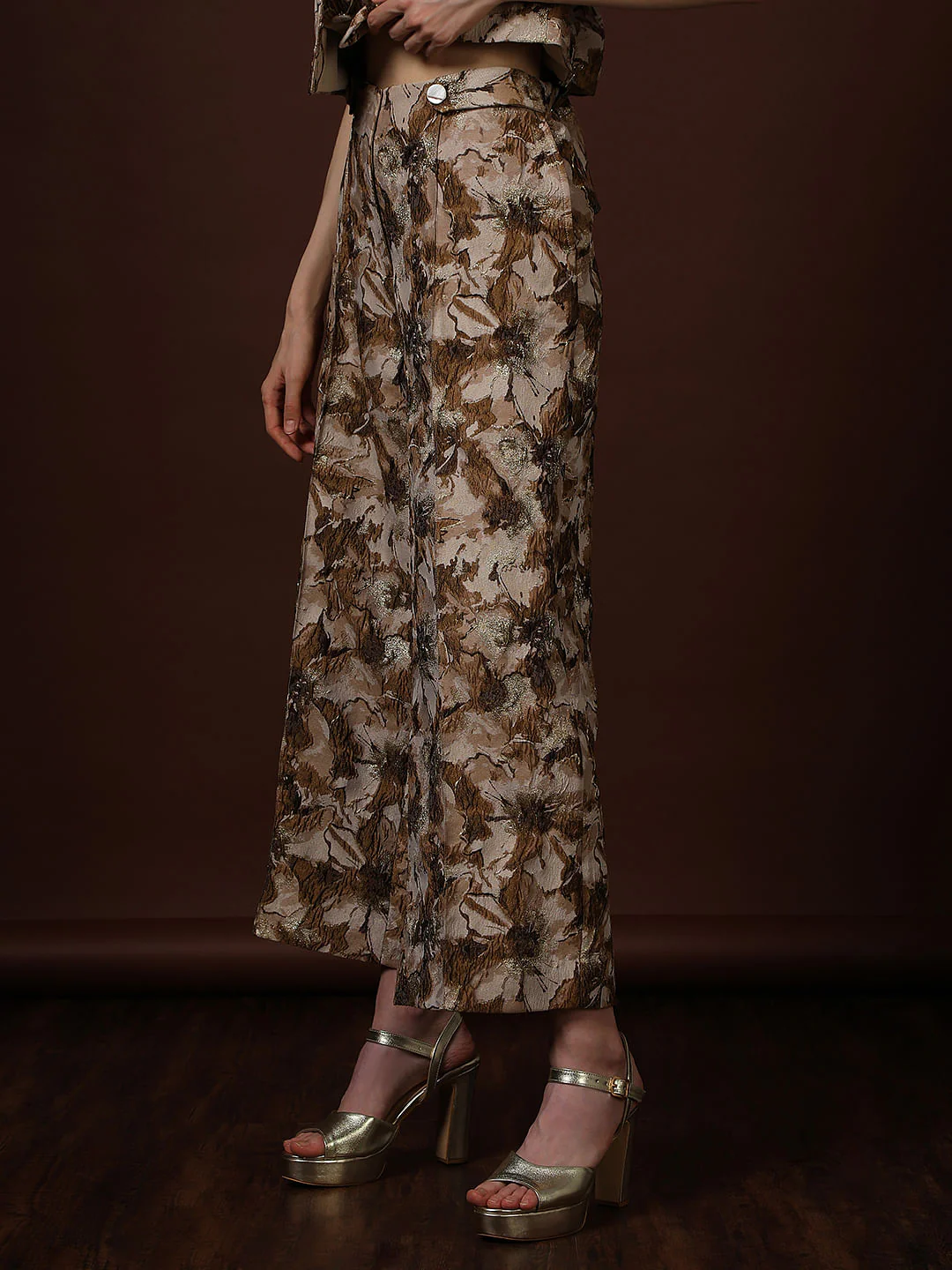 Gold Floral Jaquard Pant - Image 3