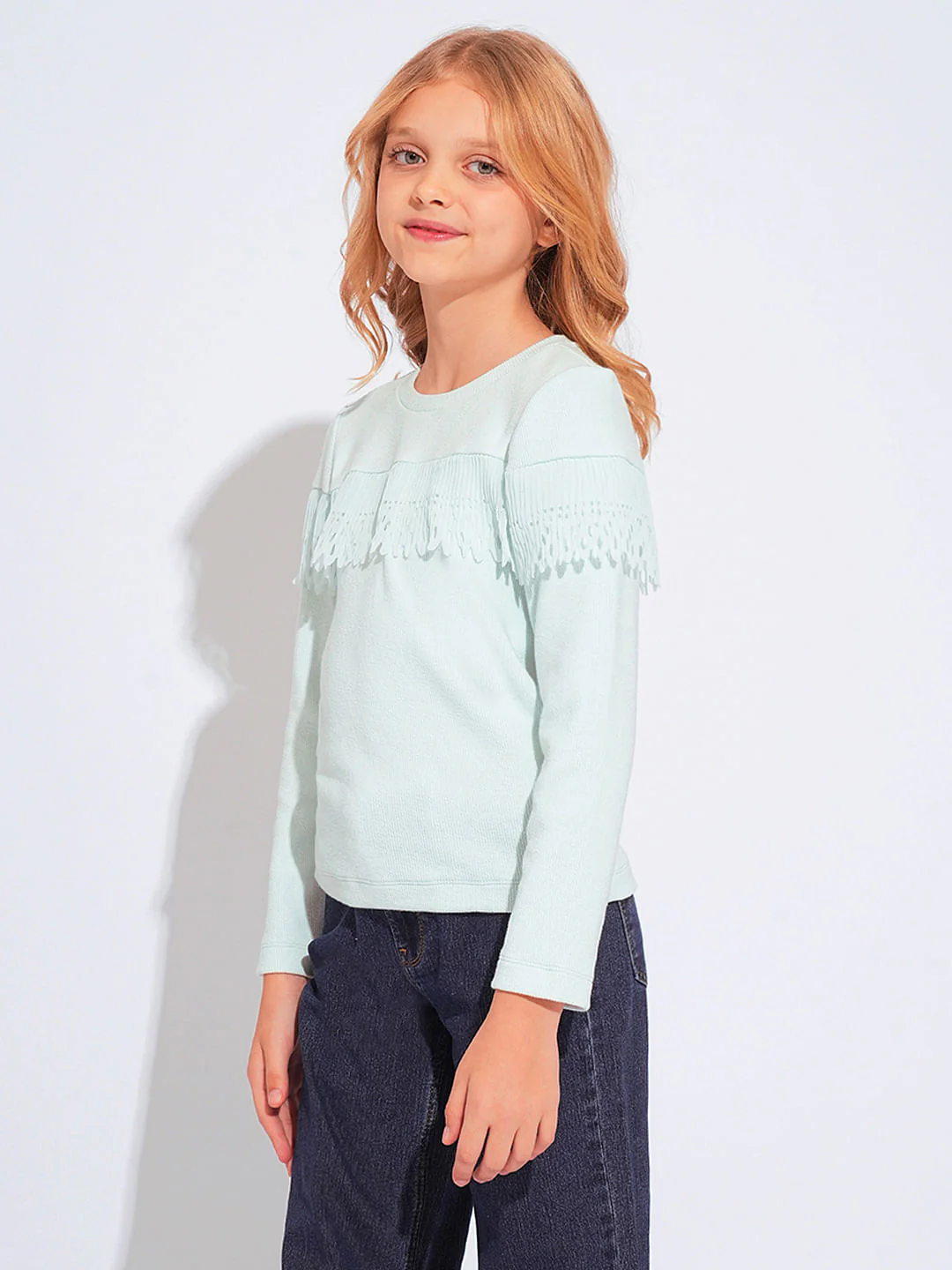Girls Turquoise Full Sleeves Top - Image 2