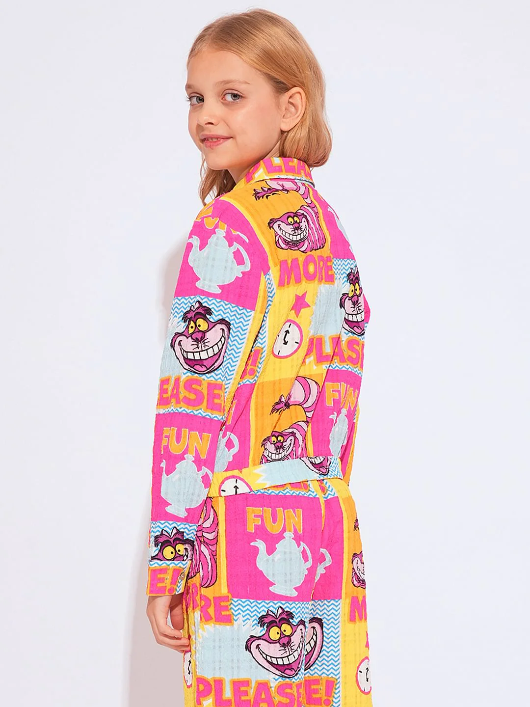 Girl Cheshire Cat Pink Printed Co-Ord Set Shirt - Image 3
