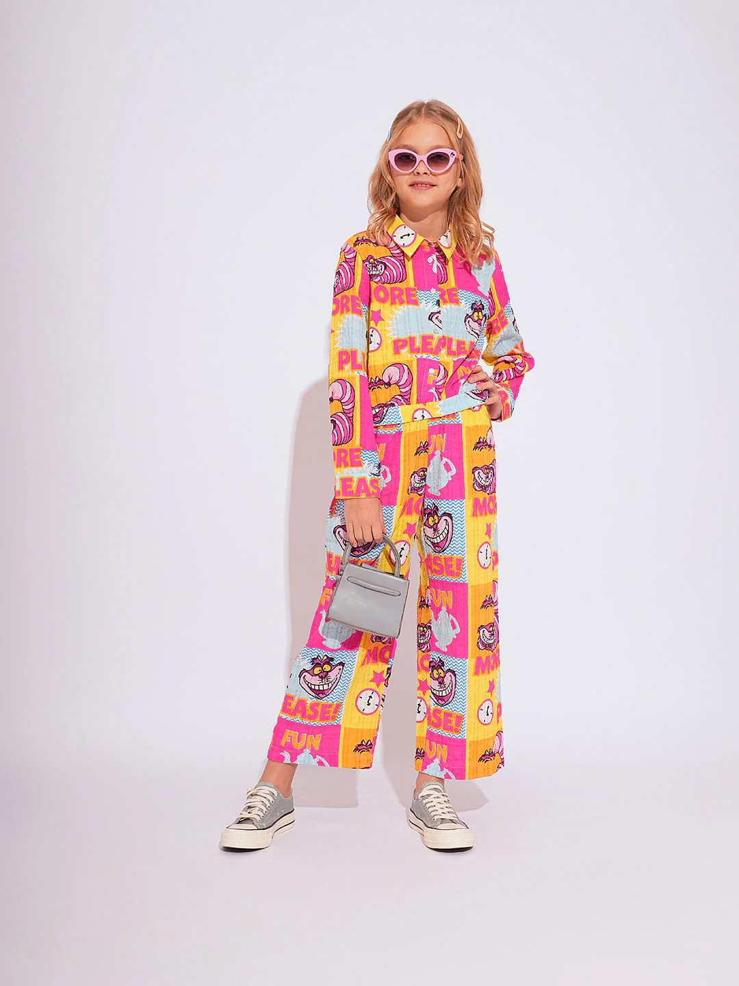 Girl Cheshire Cat Pink Printed Co-Ord Set Shirt - Image 5