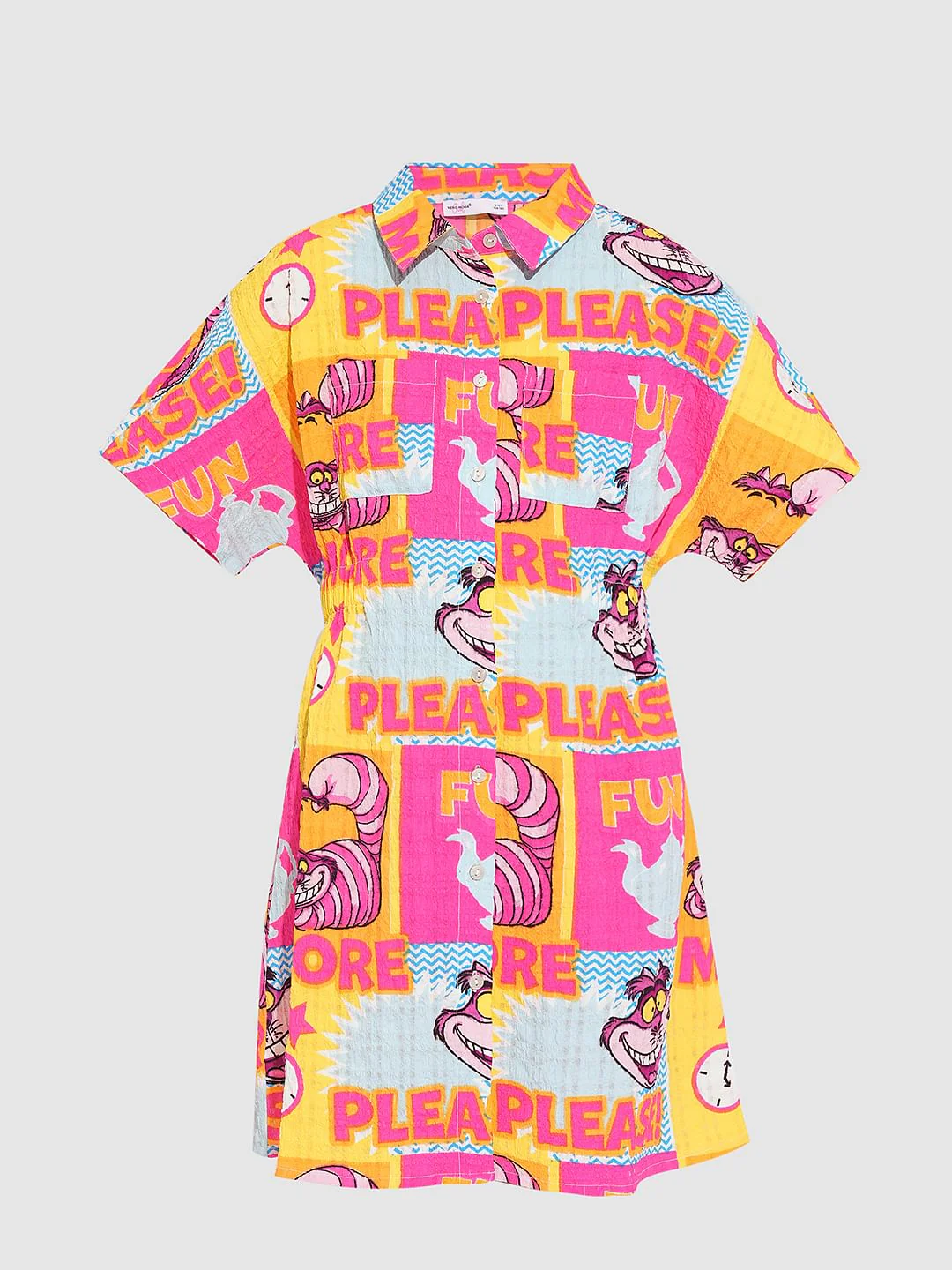 Girl Cheshire Cat Pink Printed Shirt Dress - Image 6