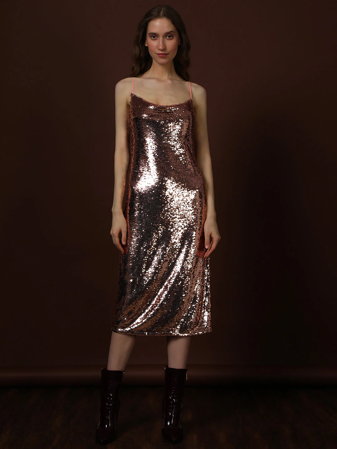 Rose Gold Embellished Midi Dress - Image 2