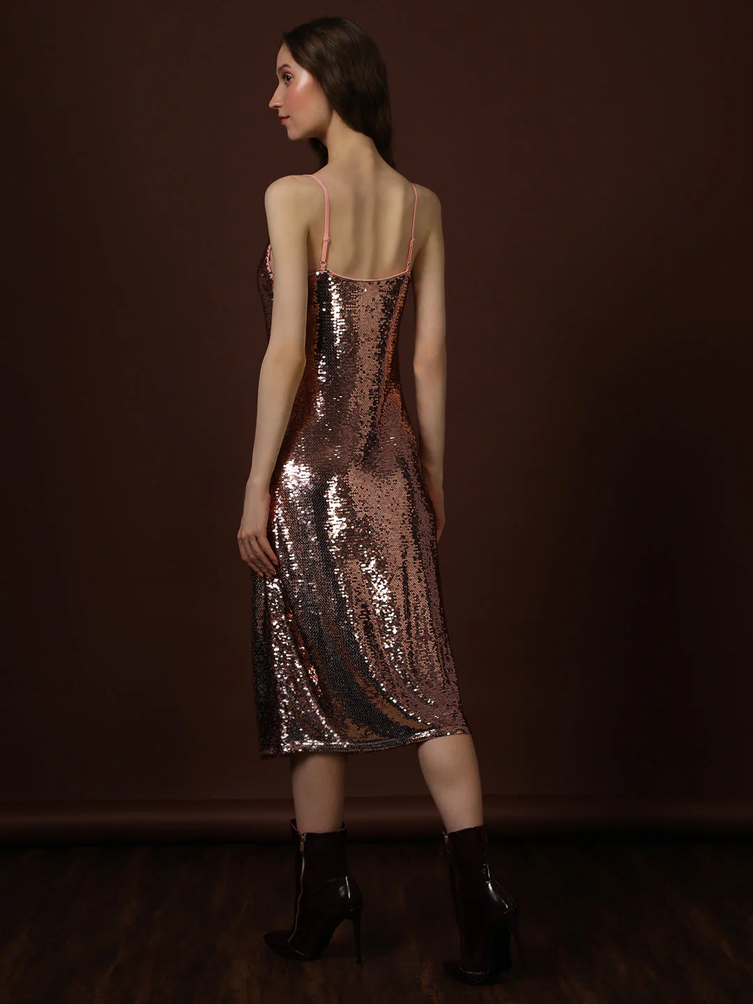 Rose Gold Embellished Midi Dress - Image 4