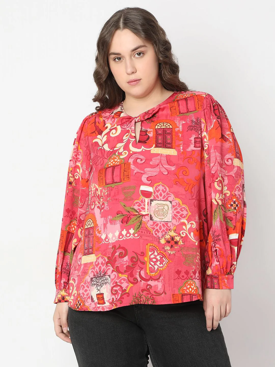 Curve Red Printed Top - Image 2