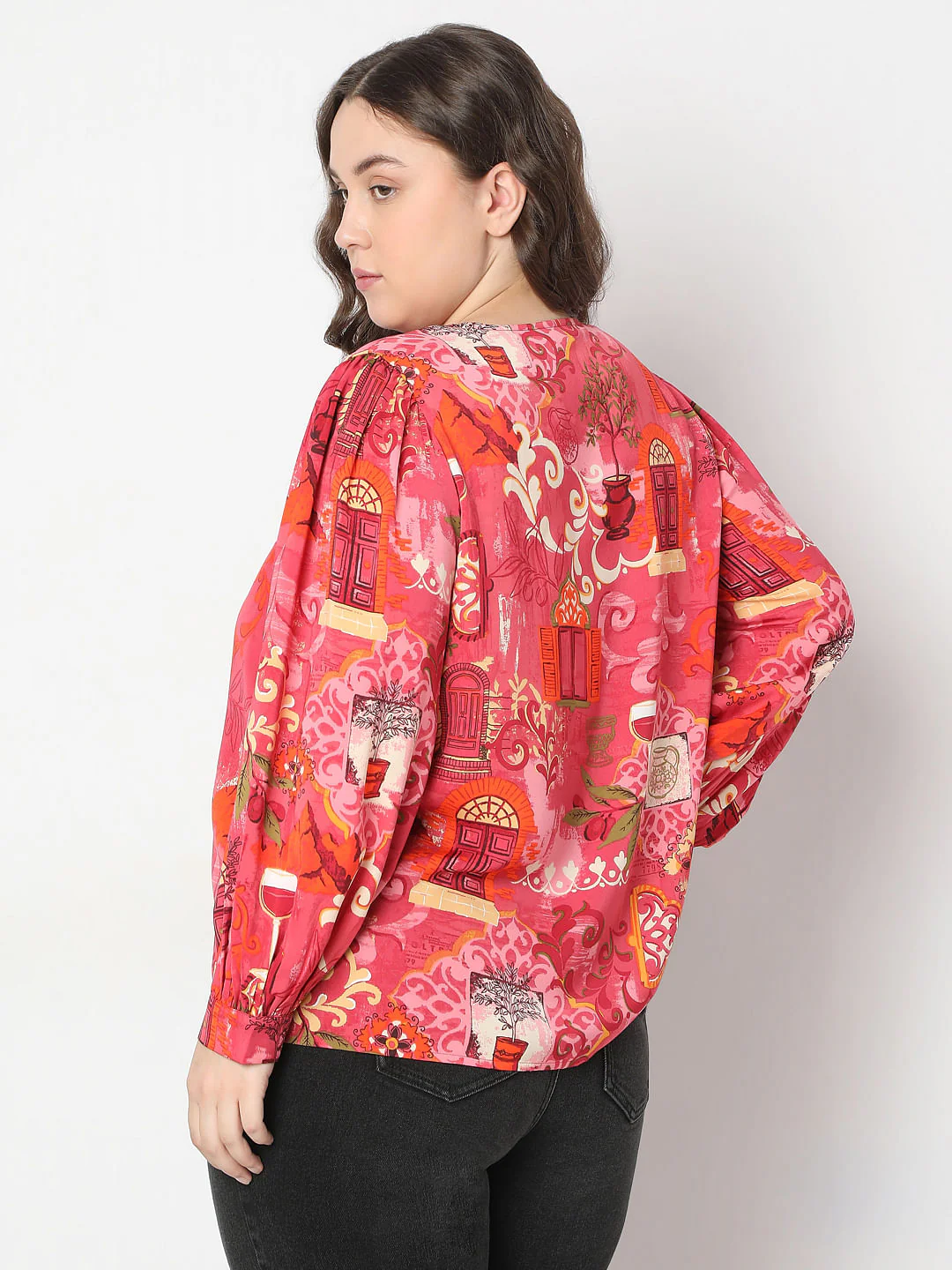 Curve Red Printed Top - Image 4